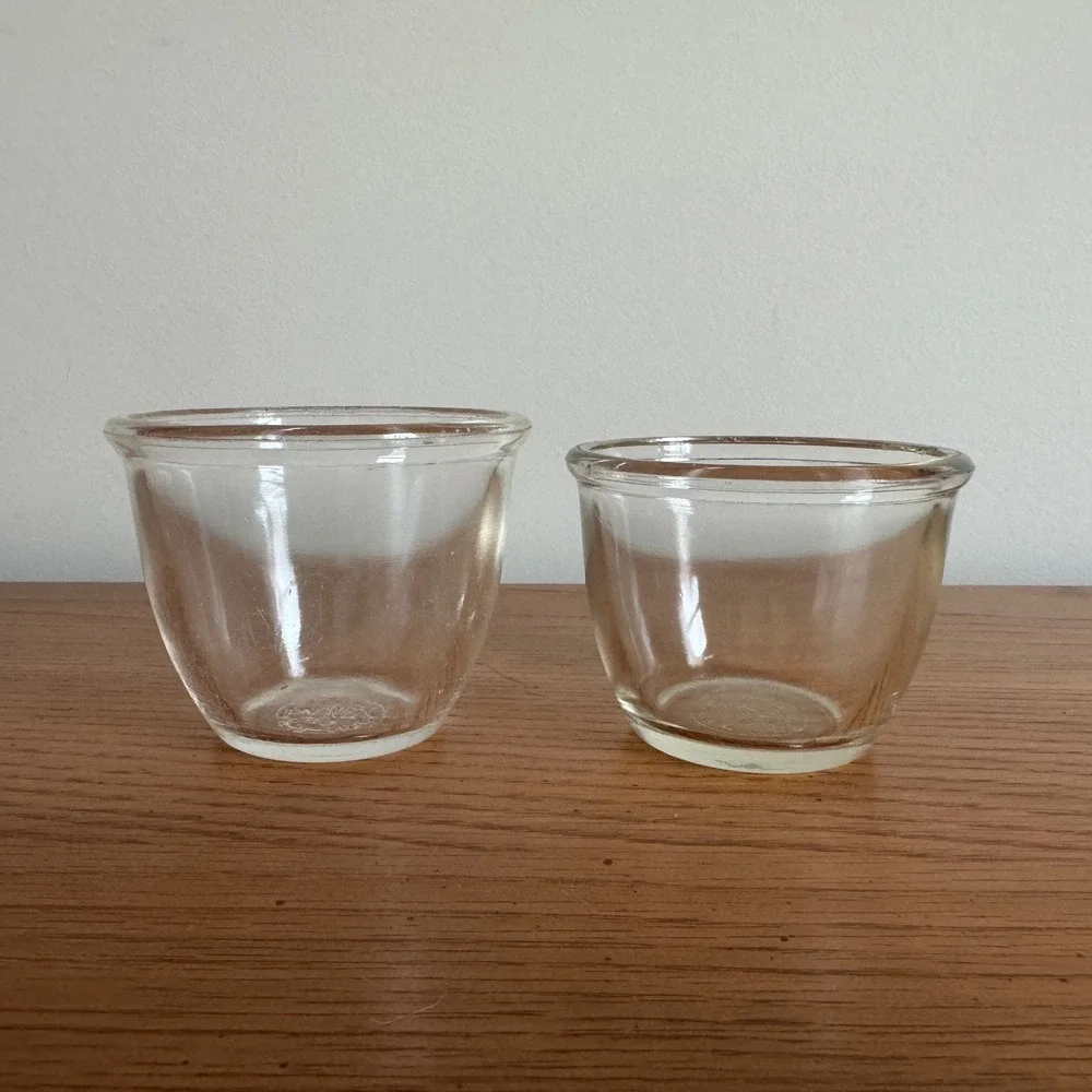 Pyrex Glass Ramekins 2 pc Clear Baking Dish Custard Cups‎ Vintage 1926-1950s